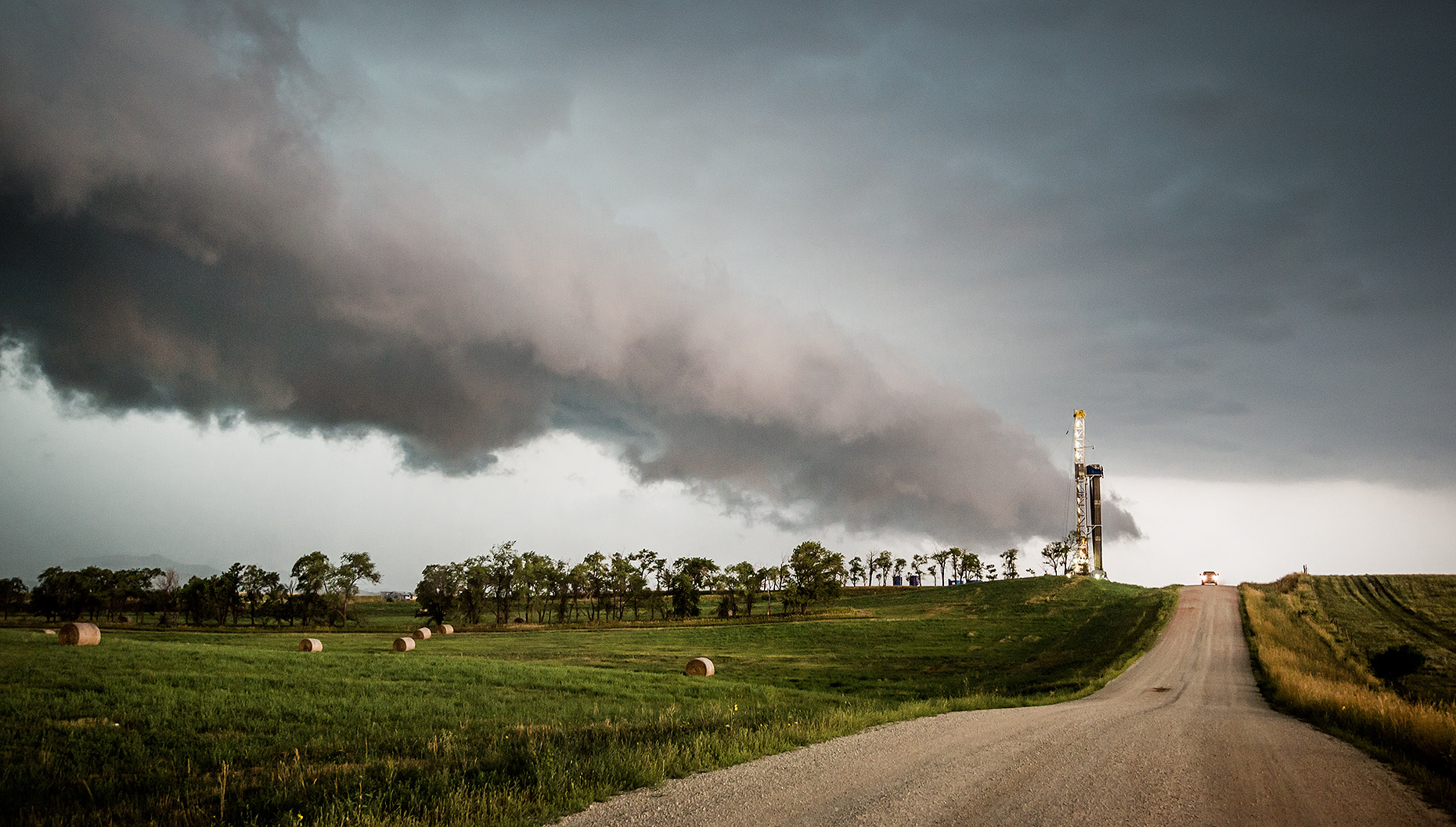 Oil Drilling Rig and Thunderstorm