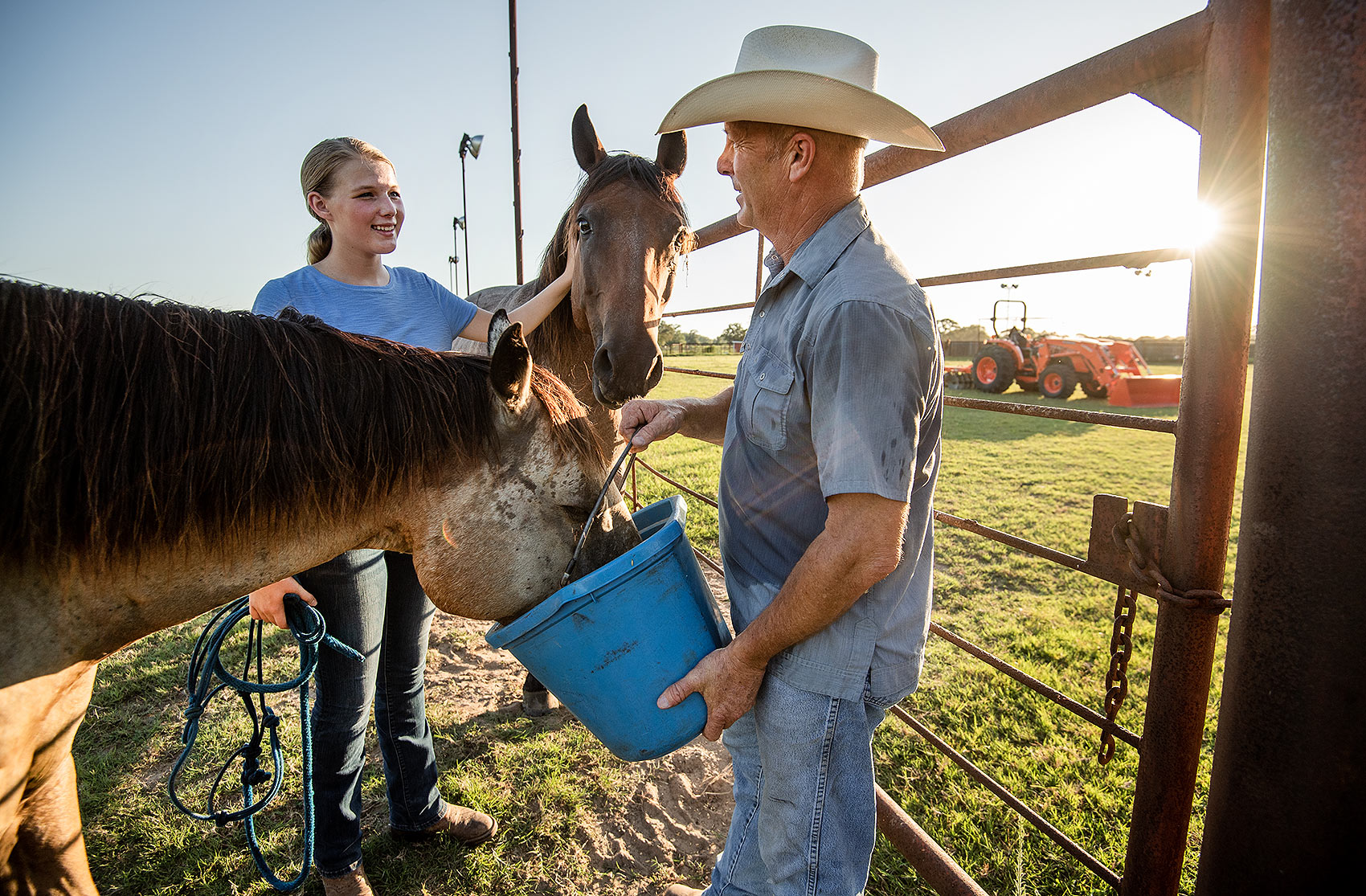 Horse Farm with Father and Daughter