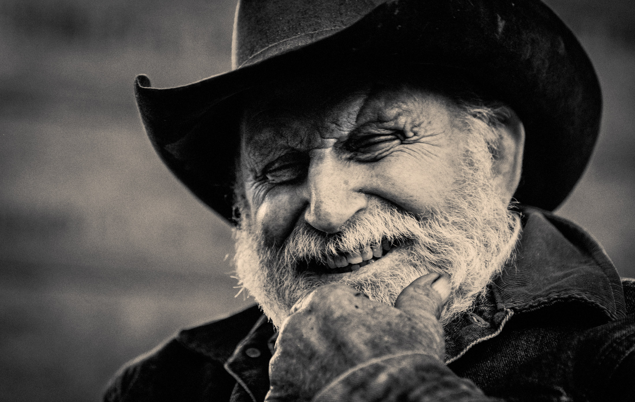 Old Rancher in Black and White Photograph