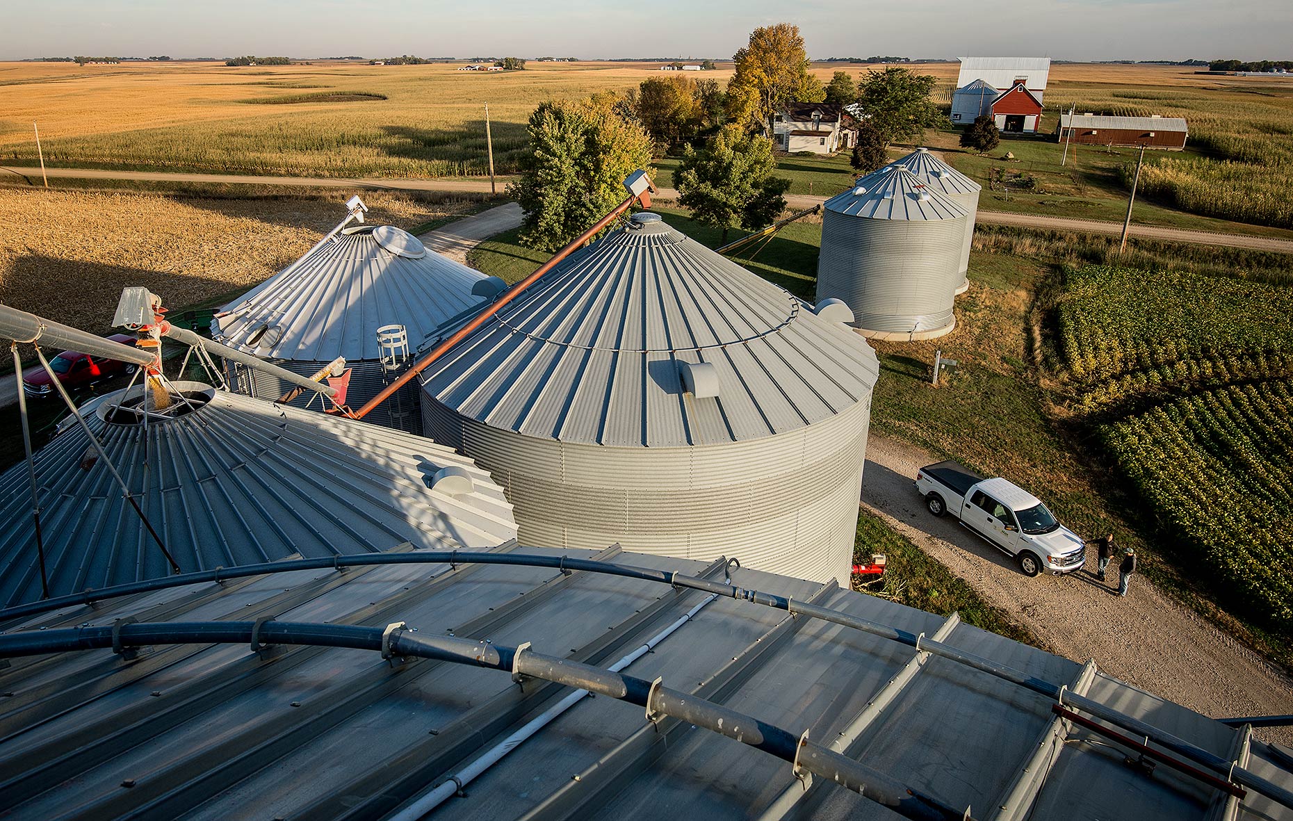 Grain Bins on Midwestern Farm