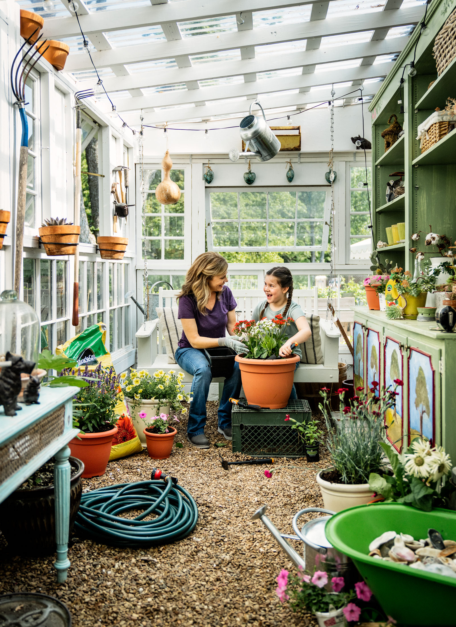 Garden Shed with Mom and Daughter