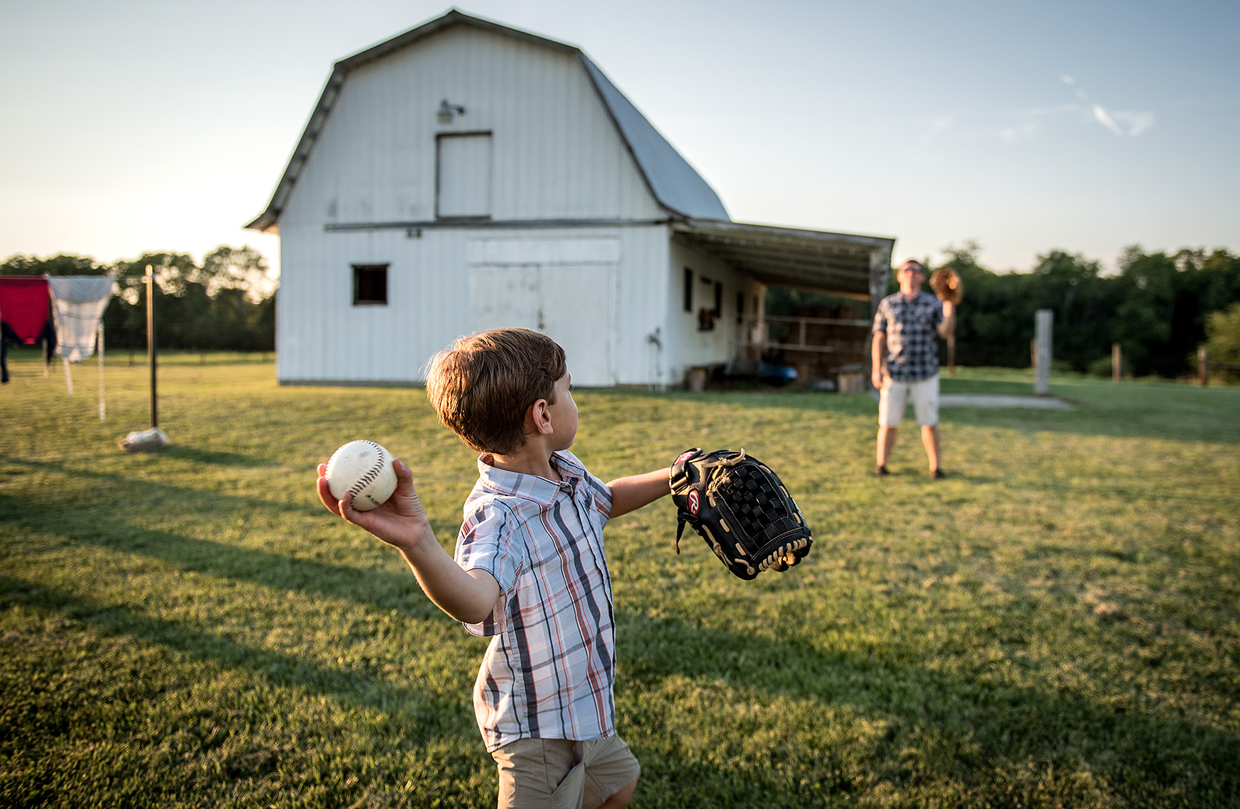 Father and Son Playing Baseball