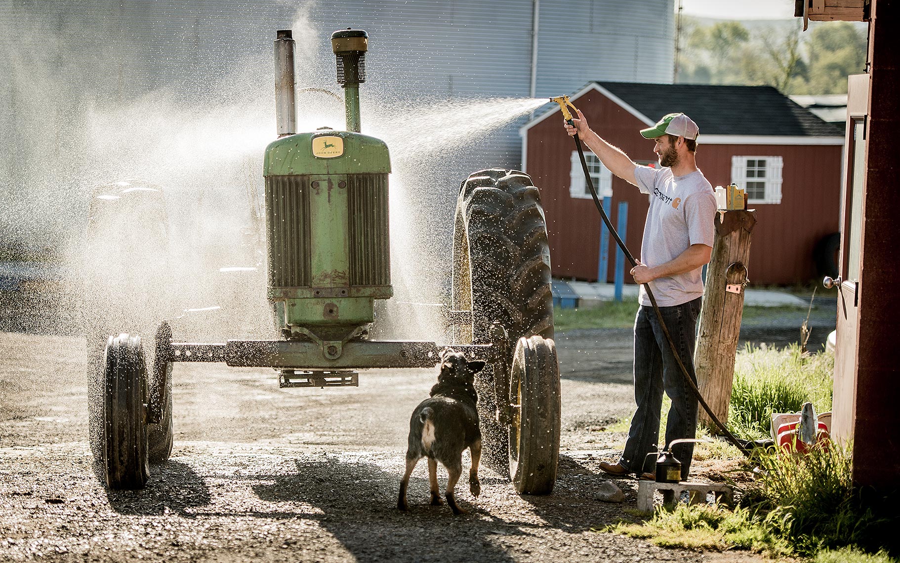 Washing Tractor on the Farm